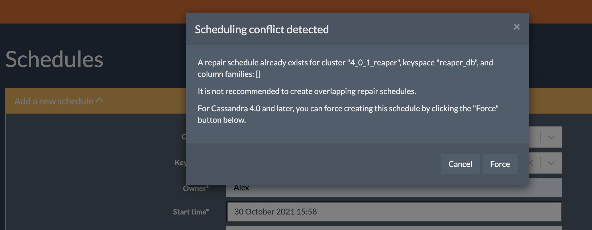 Force bypass schedule conflict Force bypass schedule conflict